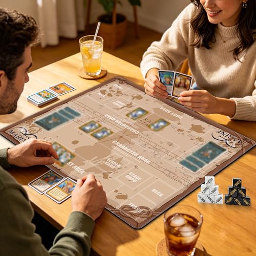 2-Player TCG Playmat with Zones Compatible with One Piece Card Game, Bonus Power Counter Dice & Storage Bag Included 24x24 Inches, Non-Slip Rubber Trading Card Game Mat (Map) - color: Map