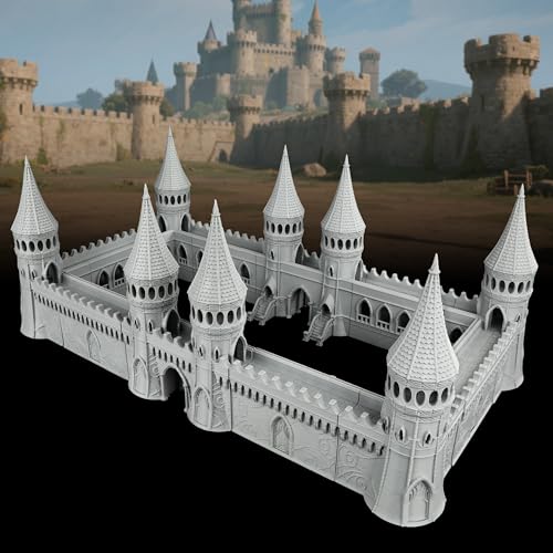 AUSPDICE TTRPG Scenery Modular Fortress, 25mm Dungeon Walls, Defense Towers | Unpainted City Walls, Defense Towers, Gates and Stairs for Dungeon Masters, Wargames and Fantasy RPG Campaigns, AF1104 A - color: Af1104 a City Walls Set