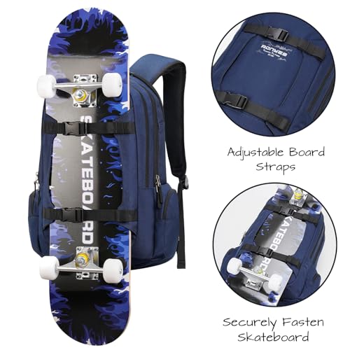 Ronyes Skateboard Backpack, Skateboard Bag,17.3 Inch Laptop Backpack with USB Charging Port, Basketball Longboard Backpack for Sports Travel Blue
