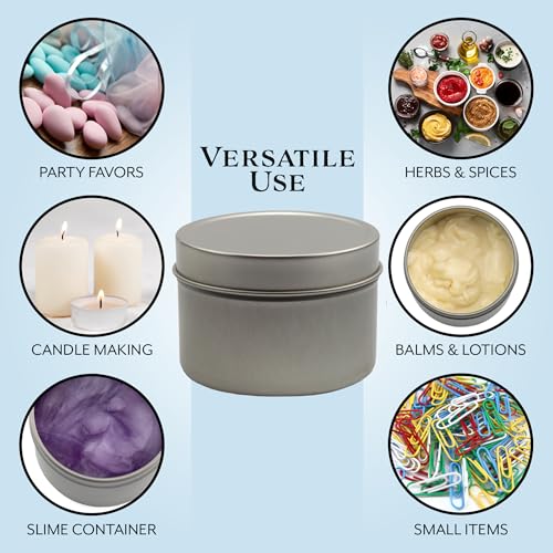 Cornucopia Brands 4-Ounce Metal Tins/Candle Tins (24-Pack); Round Containers w/Slip-On Lids for Party Favors, Candle Making, Spices, Gifts