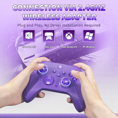 Wireless 2.4GHz Controller for Xbox One Controller with 7 Colors RGB Light,Compatible With Xbox Series S|X Consoles,Steam,PC,with 1000mAh Battery/Hall Effect Sticks/Turbo/Programmable/3.5mm Audio Jack - color: Purple