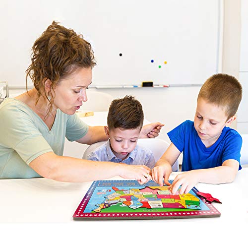 Wooden USA Map Puzzle, 46 Pieces US Map Puzzle for Kids, Educational Geography Puzzles United States Map Puzzle for Boys Girls Birthday Gift