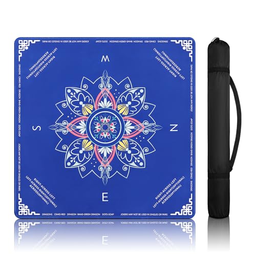 DEVPNR Mahjong Mat for Table with Rules, 32.6"x32.6", Blue | Non-Slip Table Cover, Noise-Reducing, with Rules, Portable with Travel Bag, for American Mahjong, Poker, Card & Board Games - color: Blue