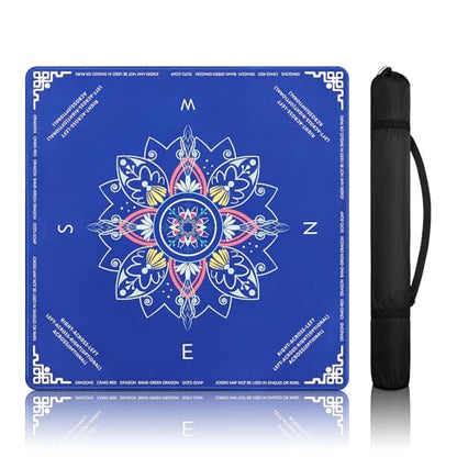 DEVPNR Mahjong Mat for Table with Rules, 32.6"x32.6", Blue | Non-Slip Table Cover, Noise-Reducing, with Rules, Portable with Travel Bag, for American Mahjong, Poker, Card & Board Games - color: Blue
