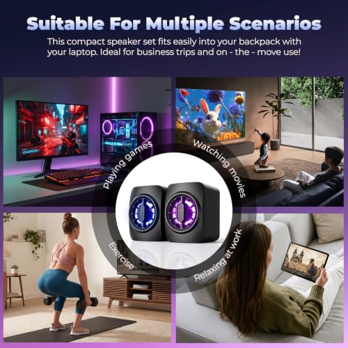 OFFSIR Computer Speakers,RGB PC Speakers, USB Powered 3.5mm Aux Speaker for Desktop, PC, Laptop, Tablet - Small Computer Speakers | Clear Sound & 7-Color Dynamic Lighting