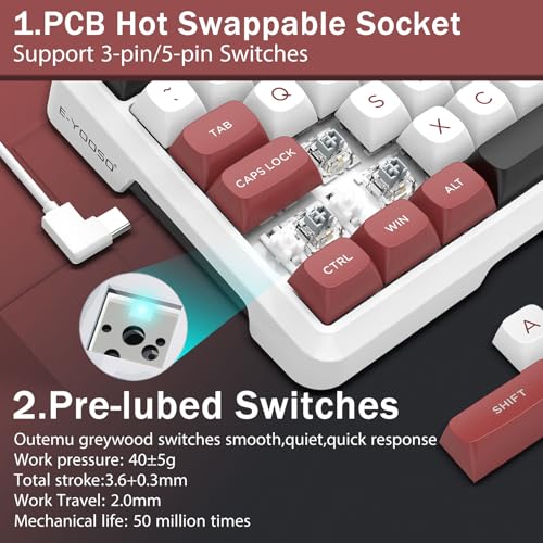 E-YOOSO 75% Wired Mechanical Gaming Keyboard, Creamy Sound, White/Red | Hot Swappable Pre-lubed Red Switches, Gasket Structure, Knob Control, Quiet Portable 75% Compact Custom for PC - color: White Red, Linear Switch