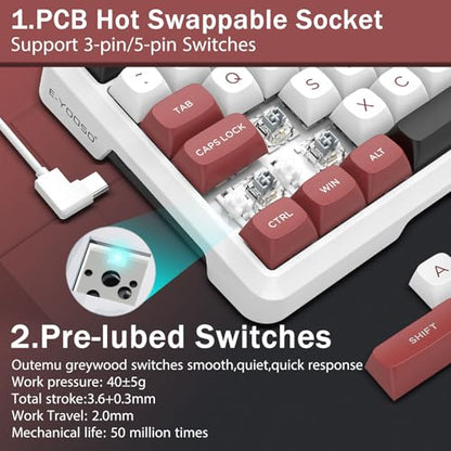 E-YOOSO 75% Wired Mechanical Gaming Keyboard, Creamy Sound, White/Red | Hot Swappable Pre-lubed Red Switches, Gasket Structure, Knob Control, Quiet Portable 75% Compact Custom for PC - color: White Red, Linear Switch