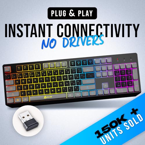 KLIM Chroma Wireless Keyboard – RGB Backlit Gaming, Rechargeable Battery, PC Keyboard, Durable & Water-Resistant, Compatible with PS4, PS5 & Mac - Black - color: Black grey