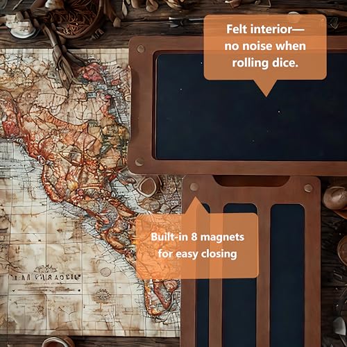 Wooden Dice Box, DND Dice Holder, Dice Storage Case 9.5 x 4 Inch | RPG Dice Rolling Tray Travel Dice Organizer with Felt Lined Magnetic Lid D&D Accessories - style: Brown