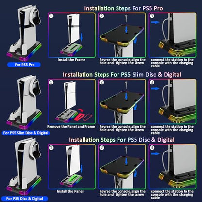 PS5 Cooling Station for PlayStation 5/Slim/Pro Console,PS5 Cooler Fan with Dual PS5 Controller Charger Incl. 3 Level Fans,Headset,USB Hubs,PS5/Slim Stand for PlayStation 5 Accessories - color: Piano-Black 1