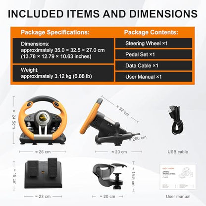 PXN V3 Pro Gaming Steering Wheel with Pedals | Dual Motor Vibration Feedback, Beginner Sim Racing Wheel for PC, PS4, Xbox Series S, Xbox Series X, Xbox One and Switch - color: Orange