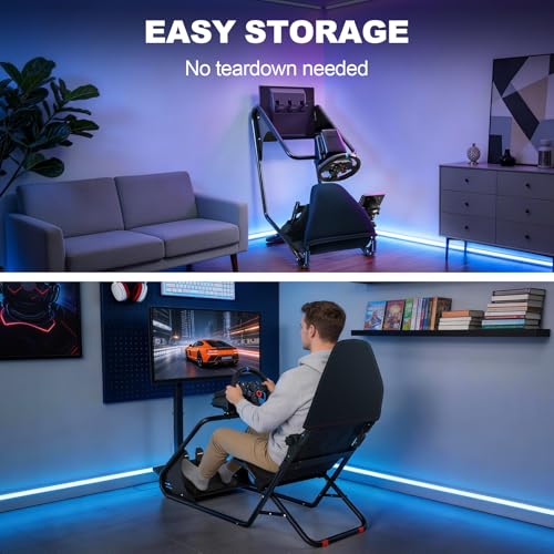 DIWANGUS Foldable Backrest Racing Simulator Cockpit for Small Apartment | Fully Adjustable Sim Racing Cockpit For MOZA Fanatec Logitech Thrustmaster SIMAGIC PXN, Racing Games on PS5, PS4, Xbox, PC