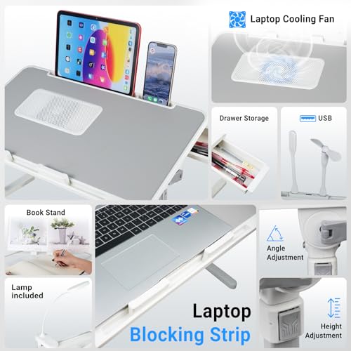 Adjustable Laptop Lap Desk with Cooling Fan USB Light for Adults 60x40cm,Grey - color: Grey,60*40cm