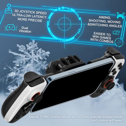 Joso Phone Controller for iPhone/Android with Phone Case Support, Mobile Gaming Controller with Cooler for iPhone 16/15/14, Galaxy S24/S23/S22 - Universal Fit, Customizable Buttons, Turbo