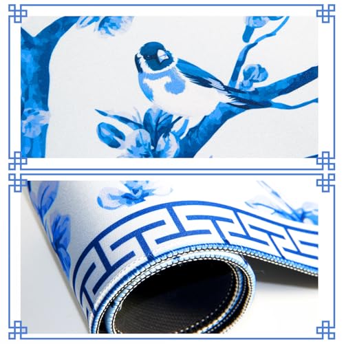 Chinoiserie Mahjong Mat with Carrying Bag,Rubber Anti Slip and Noise Reduction Multi Purpose Game Table Cover for Card, Board Tile Games 31.5" x 31.5" Blue - color: Blue
