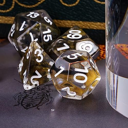DND Dice Set Gold Magma Polyhedral Dice Set for D&D Tabletop Games | Leather Storage Bag, DM Gift, for Dungeons and Dragons Role Playing Games - color: Gold Mix Black