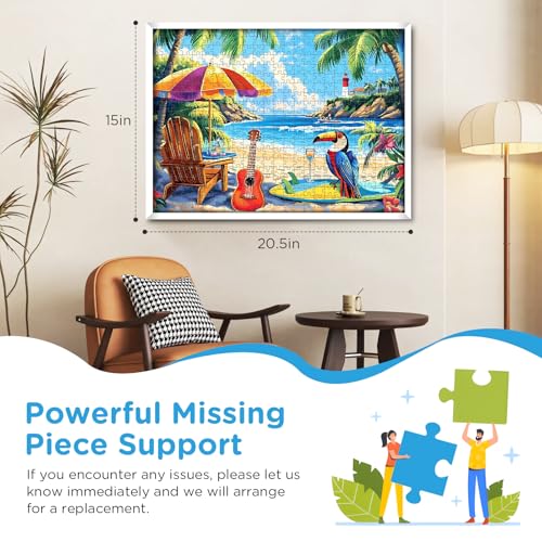 500 Piece Jigsaw Puzzle for Adults, Beach Scenery Jigsaw Puzzle, Chair and Guitar Jigsaw Puzzles, Seaside Lover Challenging Puzzles for Friends Family Activity Game Nights Gifts - style: Sea