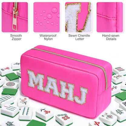Mahjong Tile Bag Mahjong Bag with Zipper Travel Mahjong Carrying Case Storage Pouch Gifts for Mahjong Lovers Accessories - color: Hot Pink-mahj