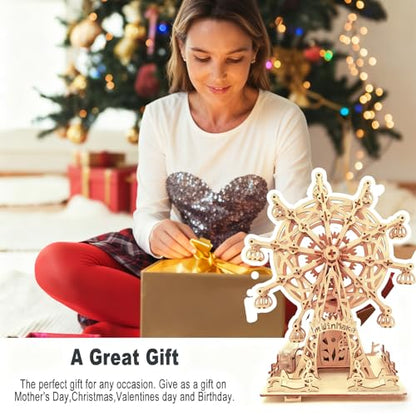 Solar 3D Wooden Puzzles for Adults Birthday Gifts Wood Ferris Wheel DIY Model Kit Puzzle Building Toys for Adult Age 14+ Years Old - style: Ferris Wheel