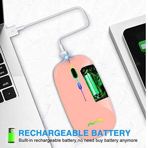 MMK Wireless Bluetooth Mouse, 2.4G Rechargeable Optical Mouse for Laptop | LED Slim Dual Mode (Bluetooth 5.0 and 2.4G) Wireless Mouse for Laptop, PC, Mac OS, Android, Windows (Champagne) - color: Champagne