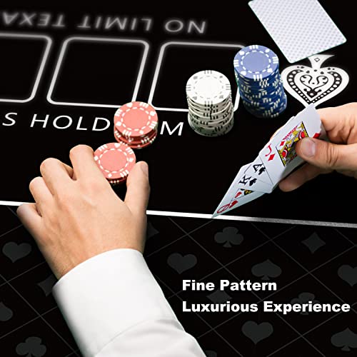 YUZPKRSI 70 x 35 Inch Poker Mat, 8 Players Texas Hold'em Poker Rubber Mat Poker Topper for Tables, Folding Portable Poker Table Top Layout w/Carrying Bag for Poker Games, Blackjack, Casino - color: 70 X 35 Inch-oval Black