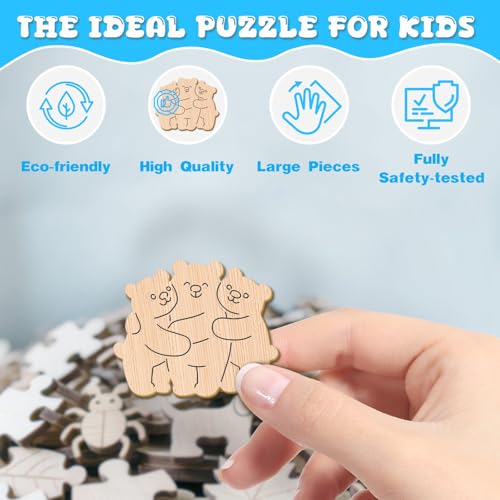 Winter Wooden Puzzles for Kids - Family Bear (11.4 * 11.4 in) | 50 Piece Puzzles for Kids Ages 6-8, Kids Puzzles with Unique Animal Shapes, Round Gift for Girls and Boys - color: Family Bear
