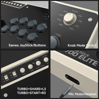 MAYFLASH Arcade Stick F700 Elite with Sanwa buttons and joystick for PS5, PS4, Switch/Switch 2, Windows, Apple, Android and more. Fighting Stick Support Wireless Bluetooth, 2.4G and Wired Connection