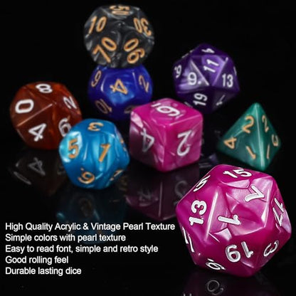 QMay Polyhedral Dice Set - 7 x 7 (49 Pieces) DND Dice with 7PCS Black Drawstring Bags Great for Dungeons and Dragons, RPG, MTG,Role Playing Table Games D4 D6 D8 D10 D% D12 D20 - color: 7 Sets-49pcs