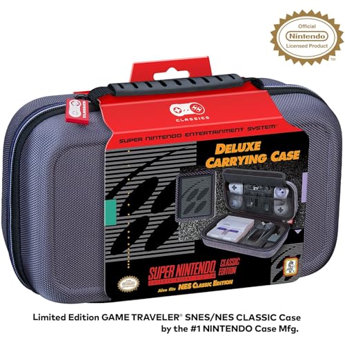 RDS - Officially Licensed Super Nintendo Classic Entertainment System Carrying Case – Protective Deluxe Travel System with Gray Ballistic Nylon Exterior
