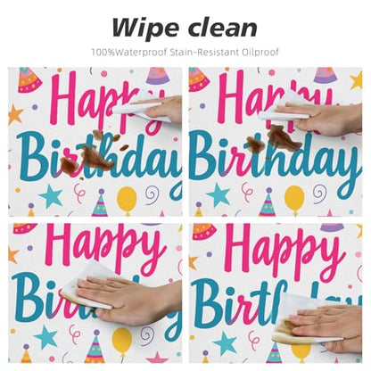 Famame Happy Birthday Hat Banner Round Fitted Tablecloth with Elastic Protector Table Kitchen Dinner Waterproof Oil-Proof Table Covers Fits 40"-44", Small - color: Happy Birthday Hat Banner, size: Small (40"-44")