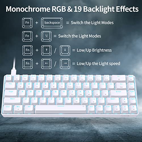 DIERYA T68SE 60% Gaming Mechanical Keyboard,Ultra Compact Mini 68 Key with Brown Switch Wired Keyboard,Anti-Ghosting Keys, for Windows Laptops and PC Gamers,White - color: White/Brown Switch, size: Wired