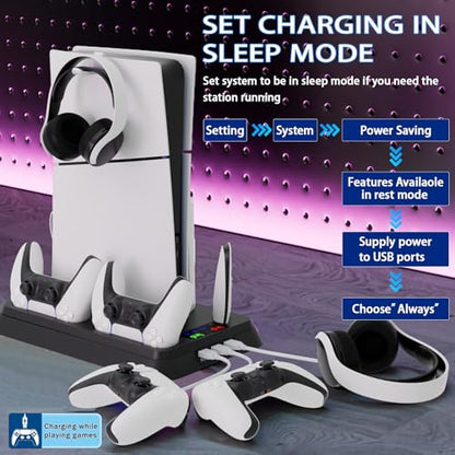 PS5/Slim/Pro Stand for PlayStation 5 Disc & Digital Console, PS5 Cooling & Charging Station, PS5 Controller Charger Incl.3 Level Fan,Headset, PS5/Slim/Pro Accessories Comes 3 USB Ports - color: Black-1