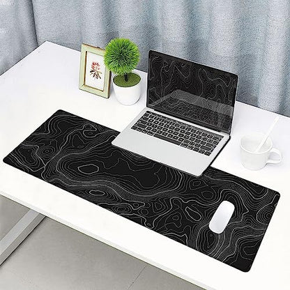 Gaming Mouse Pad, Large Topographic Mouse Pads for Desk, Non-Slip Rubber Base Mousepad, Keyboard Mouse Mat, Desk Pad with Stitched Edges, 31.5x11.8inch, Black Geographic Lines - color: 17 Black Geographic Lines
