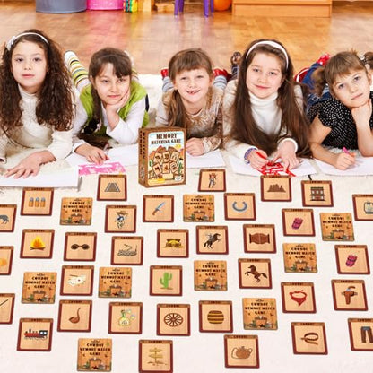 gisgfim 100 PCS Memory Matching Game Cowboy Concentration Memory Card Games for Kids Educational A Fun & Fast Western Party Favor Wild West Theme Matching Games - style: Western Cowboy