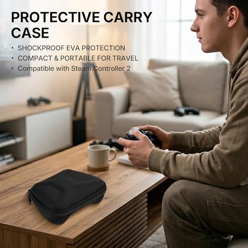 TOCCOOL Hard Travel Carrying Case Compatible with Steam Controller 2 2026, Protective Storage Bag for Steam Wireless Gaming Controller with Mesh Pocket and Wrist Strap. (Black)