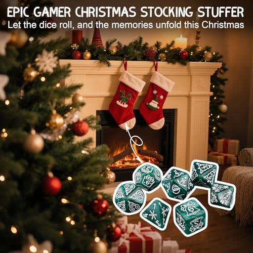 PJOY Mystery DND Dice Set Christmas Pattern Polyhedral D&D Dice for Dungeons and Dragons Role Playing Games TTRPG DND Gifts - color: Random Christmas