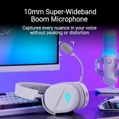 ASUS ROG Pelta Wireless Gaming Headset with Detachable Mic – Tri-Mode (BT, 2.4GHz, USB-C) 50mm Titanium-Plated Drivers, 70Hr Battery, Ergonomic, Lightweight, for PC, PS5, PS4, Switch, Mobile - White - color: WHITE
