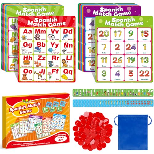 Quilinz Spanish Alphabet Bingo Games,Letter/Number/Sight Word for Kindergarten,ABC and 123 Bingo Board Match Games for Kids 4-6,Learn Spanish Flash Cards,Toddler Educational Toys - style: Spanish Alphabet Bingo