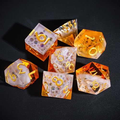 7PCS Beer Dice Set,Handmade Sharp Edge Dice Set D&D RPG Polyhedral Die,for Dungeons and Dragons TTRPG Games Roleplaying Games Pathfinder,with Gift Box. - color: Beer