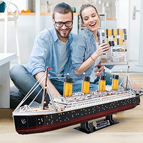 CubicFun Titanic 3D Model Ship Puzzle with LED Lights, 266 Pieces, 88 cm | 3D Puzzle for Adults LED 34.6 inch Titanic Model with 266 Pieces for Collectors, Home Decor Office Displays Shelf Displays - style: Realistic