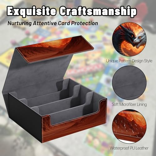 DEGDFSGR Card Game Storage Box for TCG MTG Commander Deck Box MTG Card Box Organizer Trading Card Case Magnetic Closure Creative Pattern Up to 2400 Cards, Fiery Frost Dragon - color: Fiery Frost Dragon