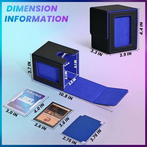 UAONO Card Deck Box for MTG Commander, Fits 100 Double-Sleeved Cards | Independent Commander Display, Magnetic Deck Case for Magic the Gathering TCG, 2 Dividers & 1 Top Loader (Black/Blue) - color: A-Black&Blue