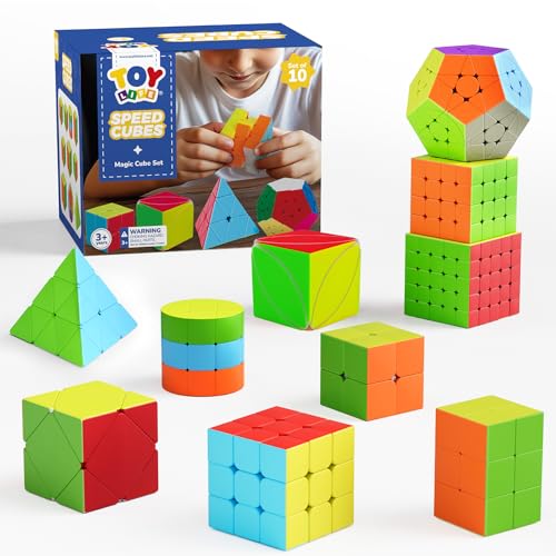 STEAM Life Speed Cube Set 10 Pack Magic Cube | Includes 2x2 3x3 4x4 5x5 Speed Cube, Pyramid Cube, Megaminx Cube Puzzle Cube Bundle Collection Cube, Toys Gift for Kids & Adults - color: 10 Pcs