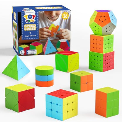 STEAM Life Speed Cube Set 10 Pack Magic Cube | Includes 2x2 3x3 4x4 5x5 Speed Cube, Pyramid Cube, Megaminx Cube Puzzle Cube Bundle Collection Cube, Toys Gift for Kids & Adults - color: 10 Pcs