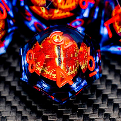 ARUOHHA DND Resin Dice Gazes Eye Dice Blue Red Liquid Core Flaming RPG Sharp Edged Dice Set with Gift Box, Polyhedral D and D Dice Set Compatible with Dungeons Dragons Role Playing Game D20 D6 - color: Sl01-blue Red