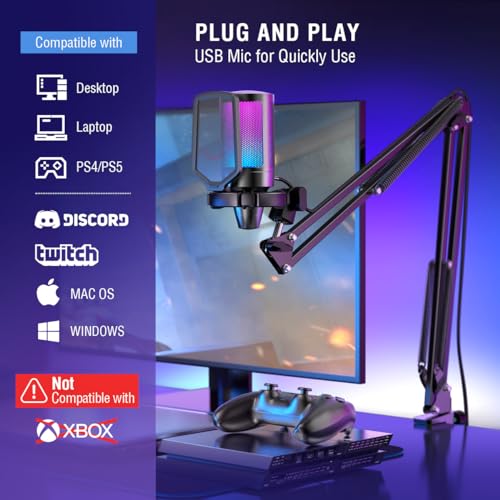 FIFINE Podcast Condenser Mic Kit and 3.5mm/6.35mm Wired Headphones, RGB Computer Mic for PS4/5 PC Gamer Youtuber, Streaming Monitoring Black Headphones with Detachable Cables, on PC/Mixer (A6T+H8)