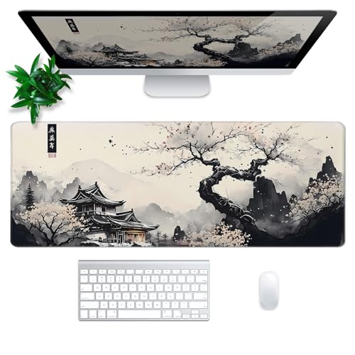 Japanese Mouse Pad, Large Japanese Desk Mat, XL Anime Gaming Keyboard Mat, Non-Slip Rubber Base, Big Extended Desk Protector for Office and Home, 31.5”x11.8” - color: Cherry Blossom