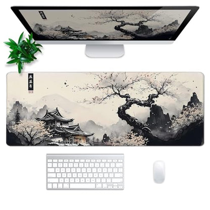 Japanese Mouse Pad, Large Japanese Desk Mat, XL Anime Gaming Keyboard Mat, Non-Slip Rubber Base, Big Extended Desk Protector for Office and Home, 31.5”x11.8” - color: Cherry Blossom