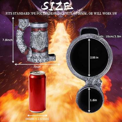 Dice Tower Mug DND Dice Rolling Tower with 7 PCS Dice Set | Dice Tower Suitable for Dungeons And Dragons, Tabletop Games, Available As Drink Holder, RPG Gifts. - color: Burgundy Silver Dragon