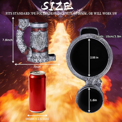 Dice Tower Mug DND Dice Rolling Tower with 7 PCS Dice Set | Dice Tower Suitable for Dungeons And Dragons, Tabletop Games, Available As Drink Holder, RPG Gifts. - color: Burgundy Silver Dragon